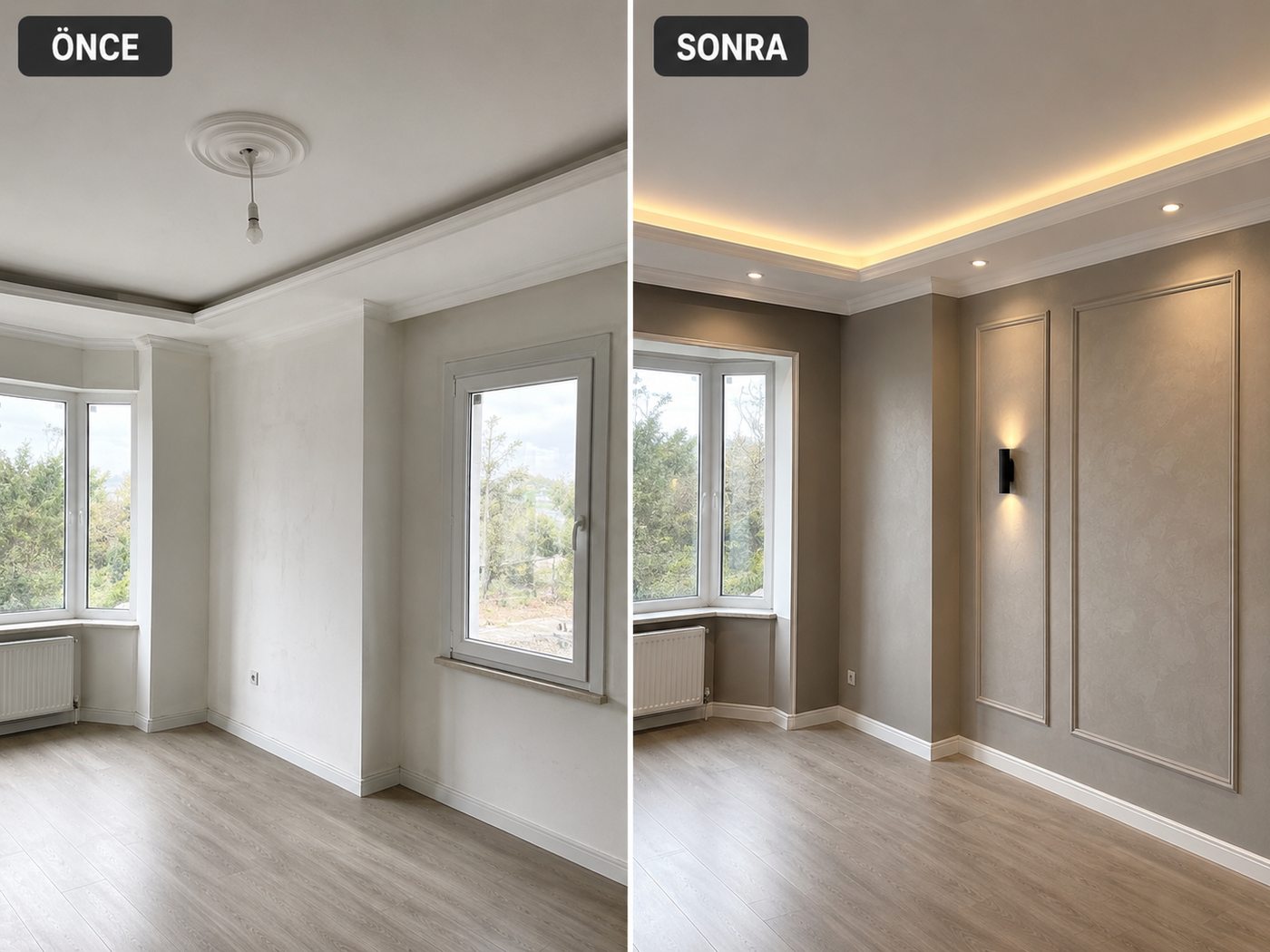 Üçkuyular iç cephe boya öncesi ve sonrası